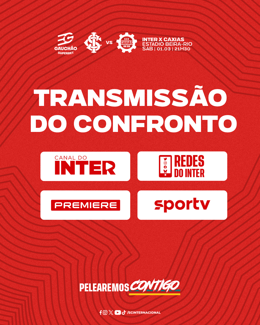 Canal do Inter, SporTV e Premiere transmitem Inter x Caxias